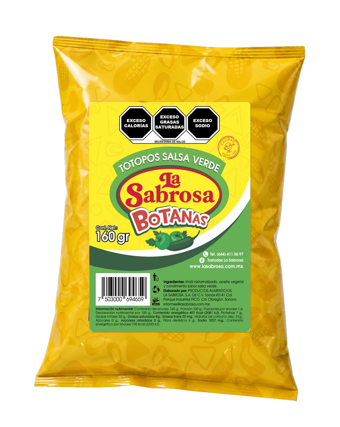 Bolsa de totopos salsa verde La Sabrosa Botanas